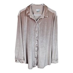 14th & Union XL Pink Velvet Long Sleeve Button Down Shirt Top Blouse Women's‎